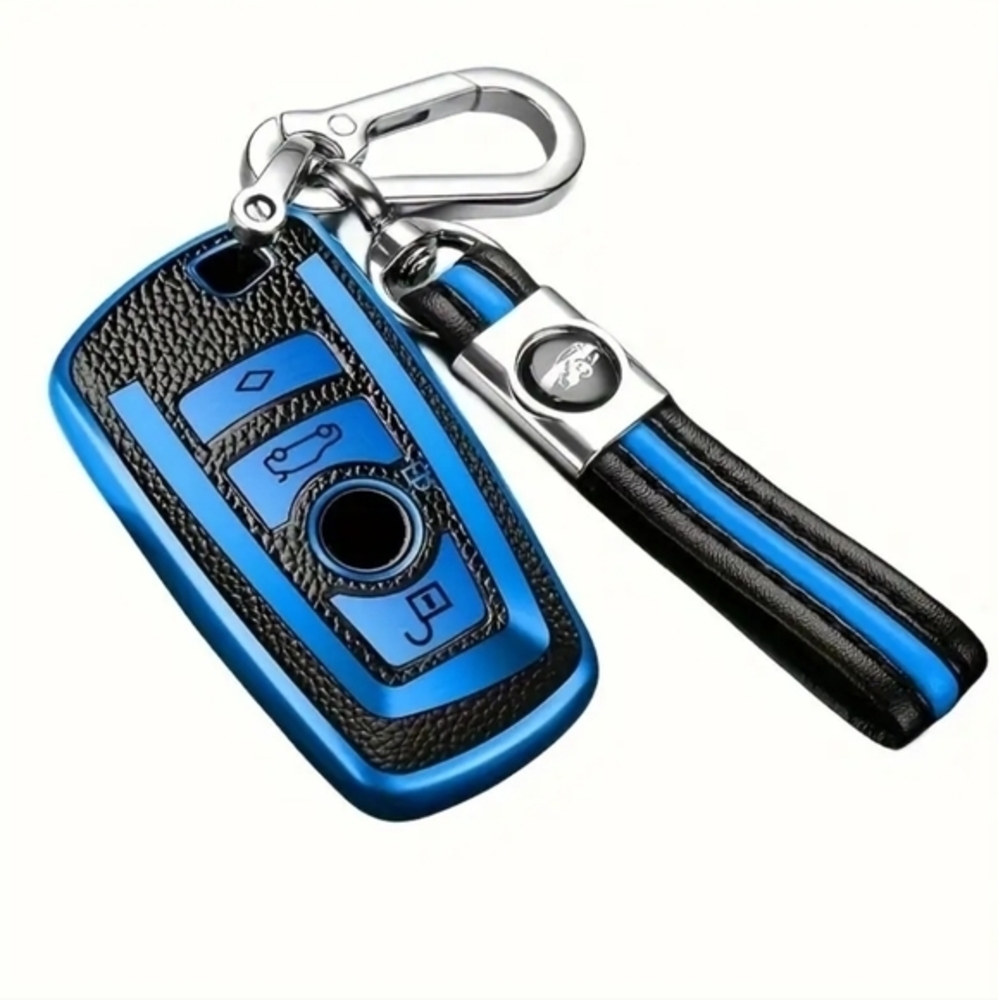 BMW Remote Key Fob Cover Shell with Key Chain Blue